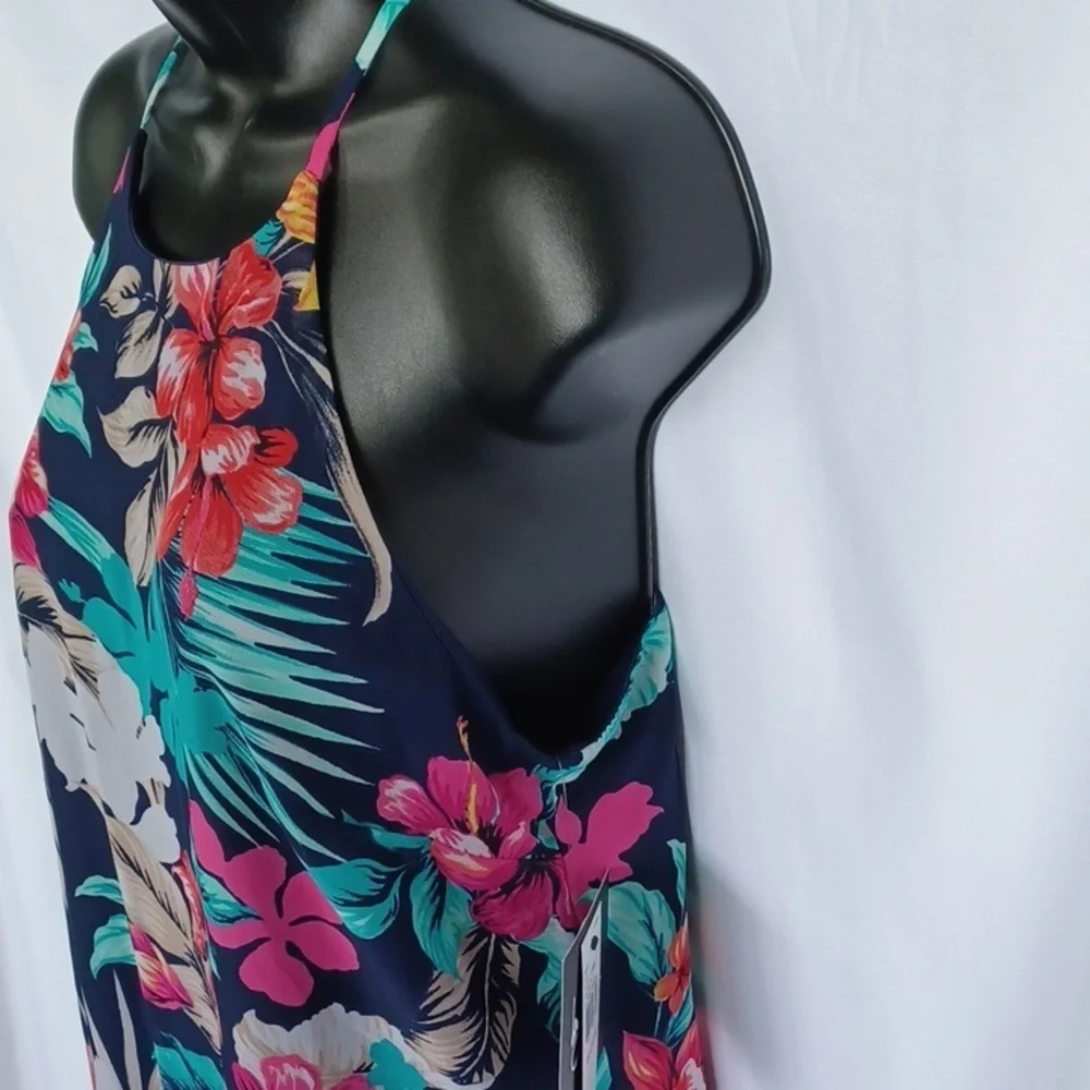 By & By dress size large navy floral halter style spaghetti strap lining jr sz M